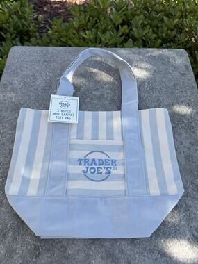 Trader Joe’s Limited Edition 2026 Drop Mini Stripe Canvas Tote Bag Blue Stripes